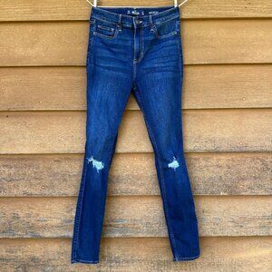 Hollister High-Rise Super Skinny Classic Stretch Distressed Blue Jeans Size 27